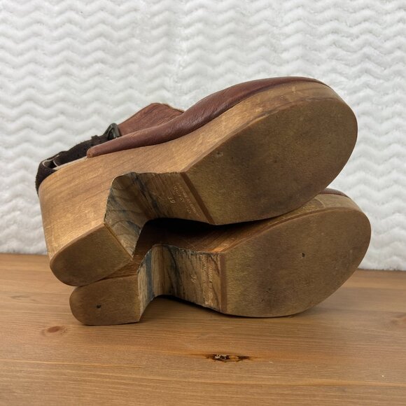Free People Amber Orchard Heel Platform Clog Two Tone Brown Leather Sz 8.5 EU39 - Picture 12 of 12